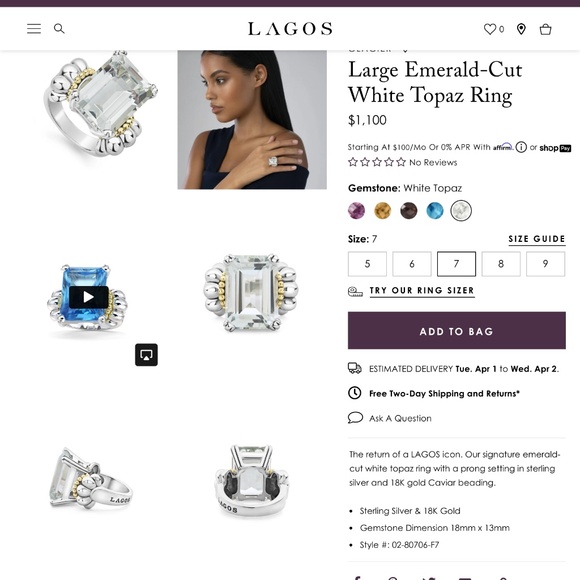 New Lagos Glacier Topaz Ring 7 - Picture 4 of 17